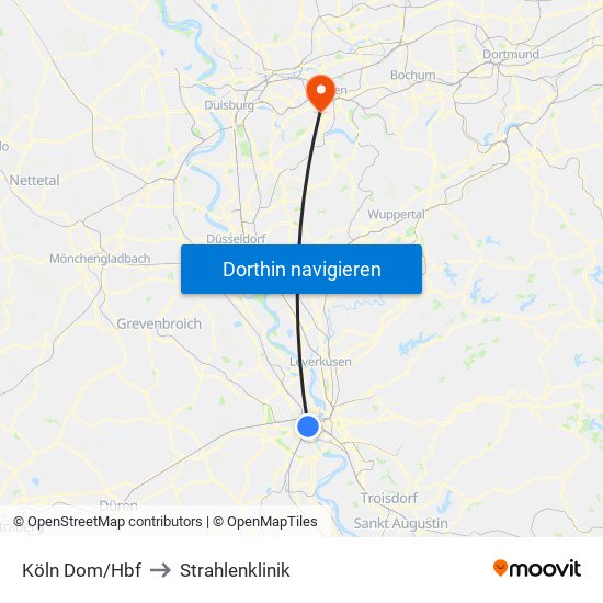 Köln Dom/Hbf to Strahlenklinik map