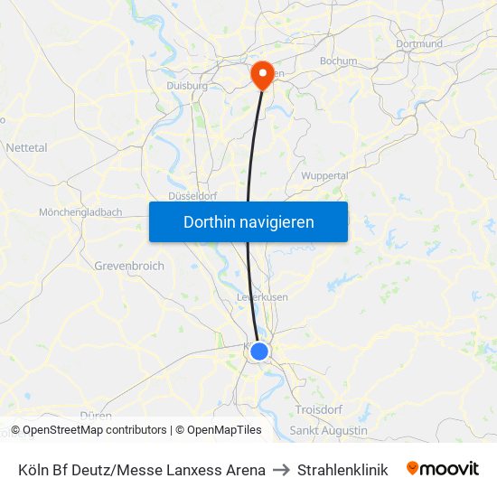 Köln Bf Deutz/Messe Lanxess Arena to Strahlenklinik map