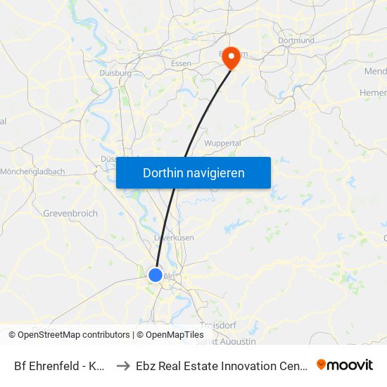 Bf Ehrenfeld - Köln to Ebz Real Estate Innovation Center map