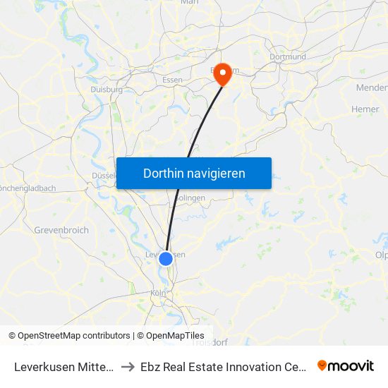 Leverkusen Mitte Bf to Ebz Real Estate Innovation Center map