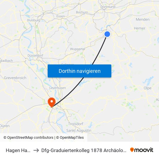 Hagen Hauptbahnhof to Dfg-Graduiertenkolleg 1878 Archäologie Vormoderner Wirtschaftsräume map