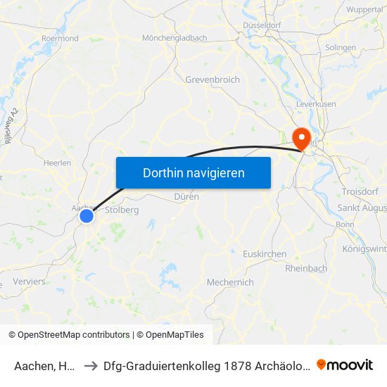 Aachen, Hauptbahnhof to Dfg-Graduiertenkolleg 1878 Archäologie Vormoderner Wirtschaftsräume map