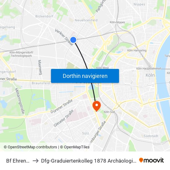 Bf Ehrenfeld - Köln to Dfg-Graduiertenkolleg 1878 Archäologie Vormoderner Wirtschaftsräume map