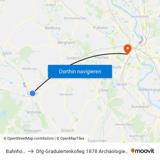 Bahnhof - Düren to Dfg-Graduiertenkolleg 1878 Archäologie Vormoderner Wirtschaftsräume map