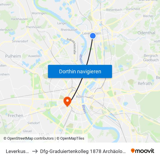 Leverkusen Mitte Bf to Dfg-Graduiertenkolleg 1878 Archäologie Vormoderner Wirtschaftsräume map
