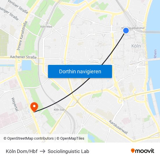 Köln Dom/Hbf to Sociolinguistic Lab map