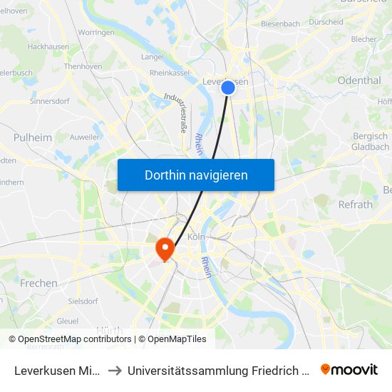 Leverkusen Mitte Bf to Universitätssammlung Friedrich Von Gentz map