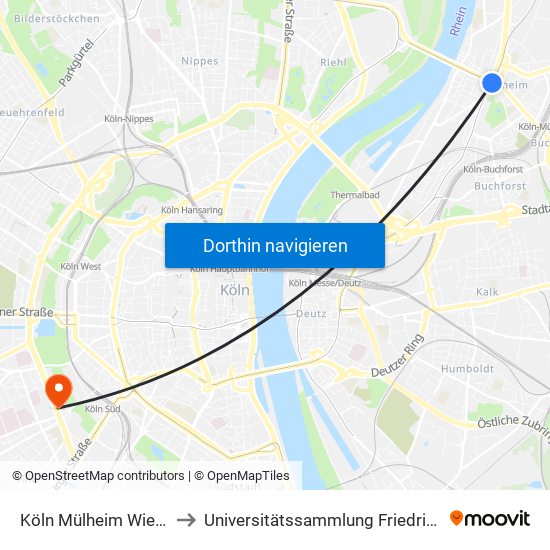 Köln Mülheim Wiener Platz to Universitätssammlung Friedrich Von Gentz map