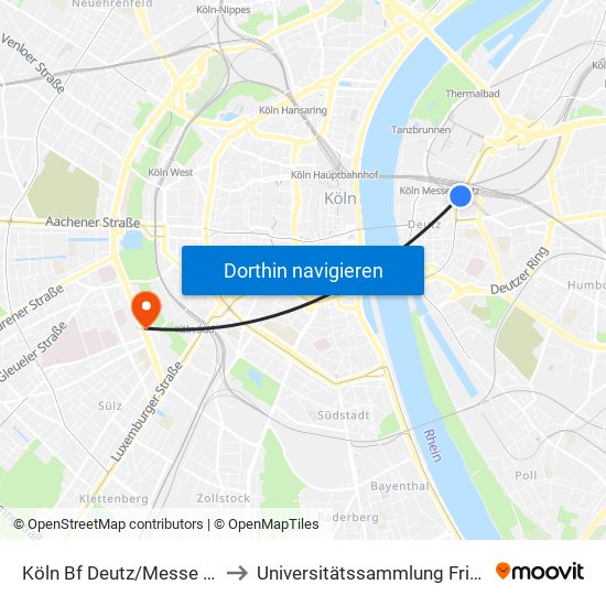 Köln Bf Deutz/Messe Lanxess Arena to Universitätssammlung Friedrich Von Gentz map