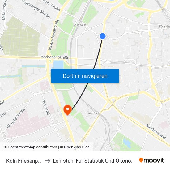 Köln Friesenplatz to Lehrstuhl Für Statistik Und Ökonometrie map