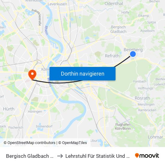 Bergisch Gladbach Bensberg to Lehrstuhl Für Statistik Und Ökonometrie map