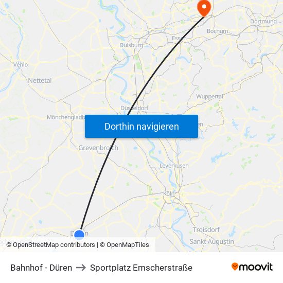 Bahnhof - Düren to Sportplatz Emscherstraße map