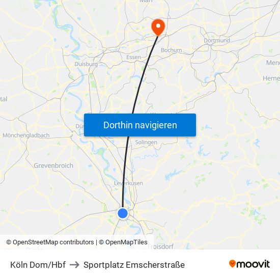 Köln Dom/Hbf to Sportplatz Emscherstraße map