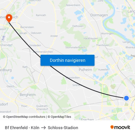 Bf Ehrenfeld - Köln to Schloss-Stadion map