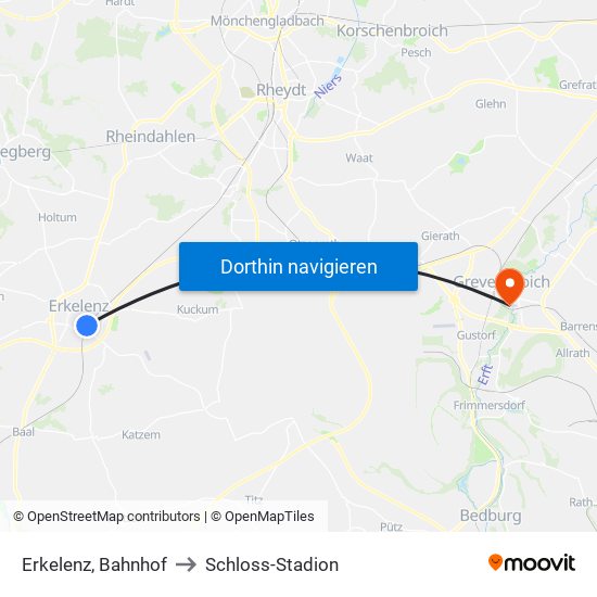 Erkelenz, Bahnhof to Schloss-Stadion map