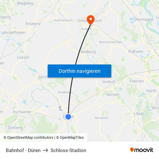 Bahnhof - Düren to Schloss-Stadion map