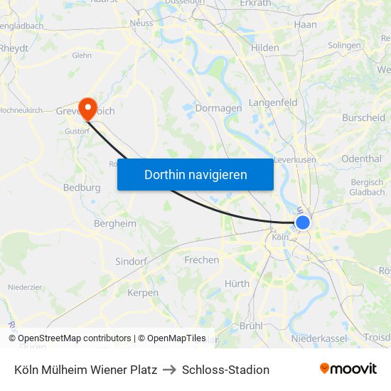 Köln Mülheim Wiener Platz to Schloss-Stadion map