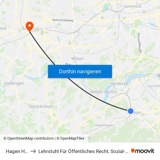 Hagen Hauptbahnhof to Lehrstuhl Für Öffentliches Recht, Sozial- Und Gesundheitsrecht Und Rechtsphilosophie map