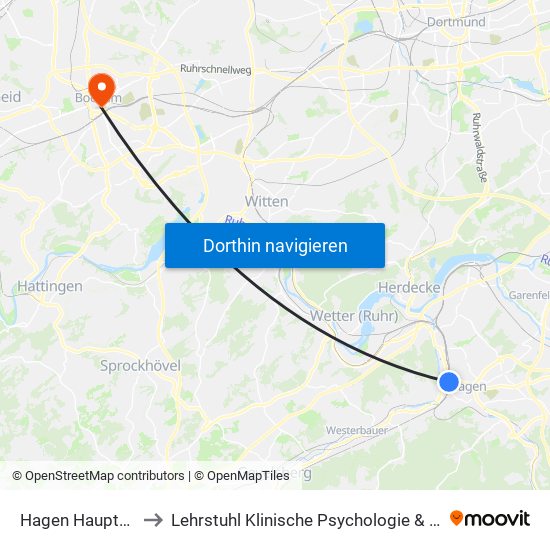 Hagen Hauptbahnhof to Lehrstuhl Klinische Psychologie & Psychotherapie map