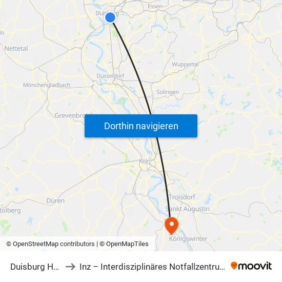 Duisburg Hbf to Inz – Interdisziplinäres Notfallzentrum map