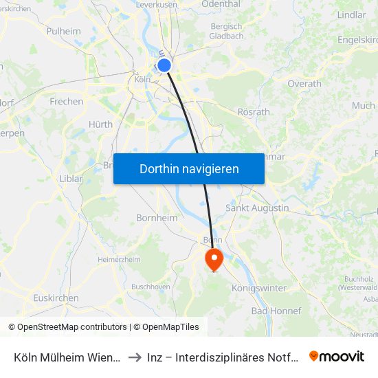 Köln Mülheim Wiener Platz to Inz – Interdisziplinäres Notfallzentrum map