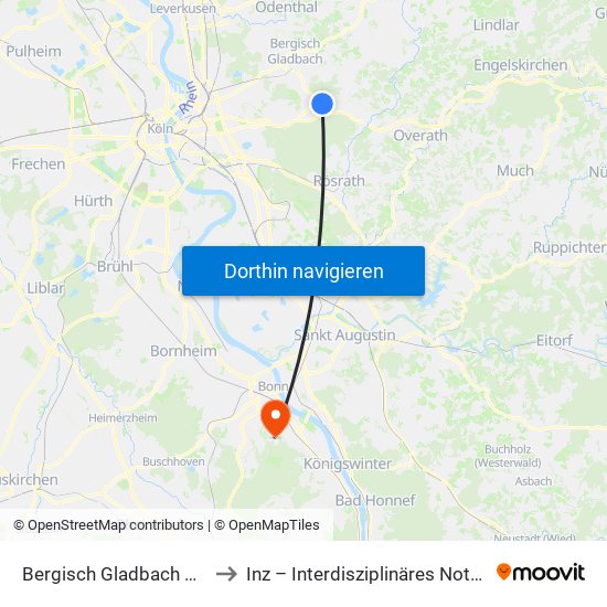 Bergisch Gladbach Bensberg to Inz – Interdisziplinäres Notfallzentrum map