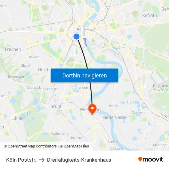 Köln Poststr. to Dreifaltigkeits-Krankenhaus map