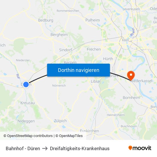 Bahnhof - Düren to Dreifaltigkeits-Krankenhaus map