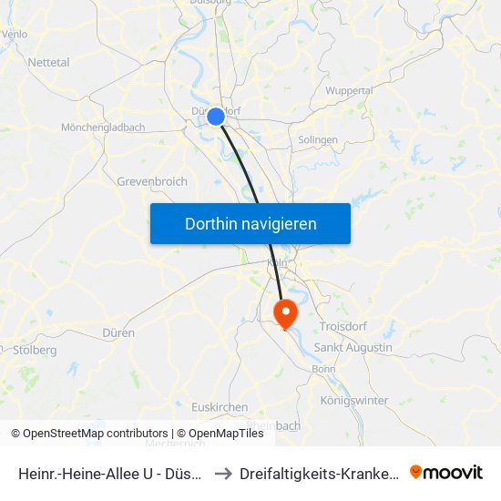 Heinr.-Heine-Allee U - Düsseldorf to Dreifaltigkeits-Krankenhaus map
