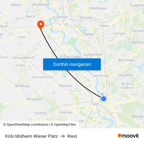 Köln Mülheim Wiener Platz to West map