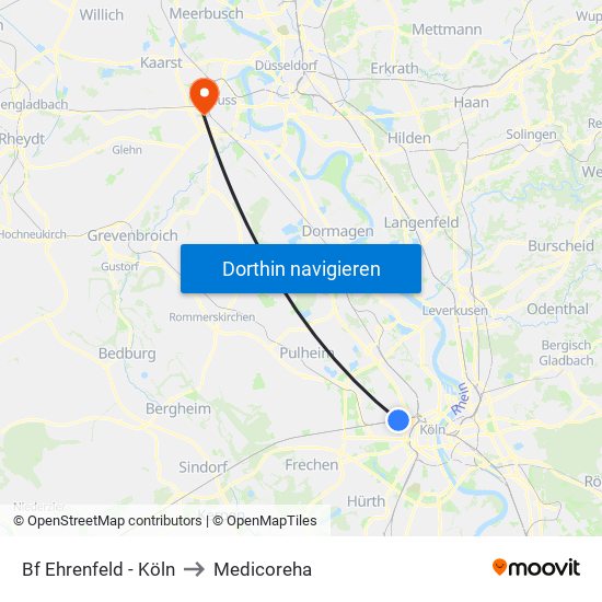 Bf Ehrenfeld - Köln to Medicoreha map