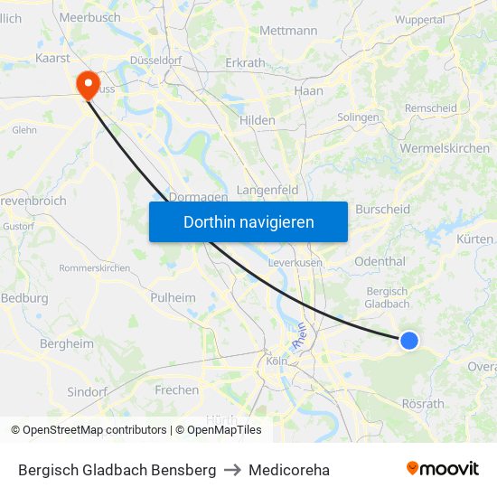 Bergisch Gladbach Bensberg to Medicoreha map