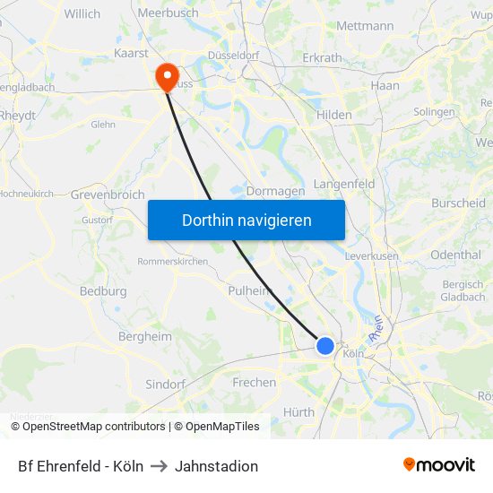 Bf Ehrenfeld - Köln to Jahnstadion map