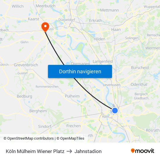 Köln Mülheim Wiener Platz to Jahnstadion map