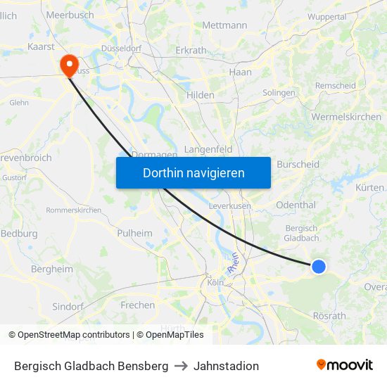 Bergisch Gladbach Bensberg to Jahnstadion map