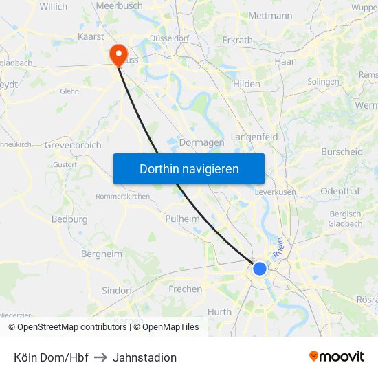 Köln Dom/Hbf to Jahnstadion map