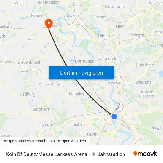 Köln Bf Deutz/Messe Lanxess Arena to Jahnstadion map