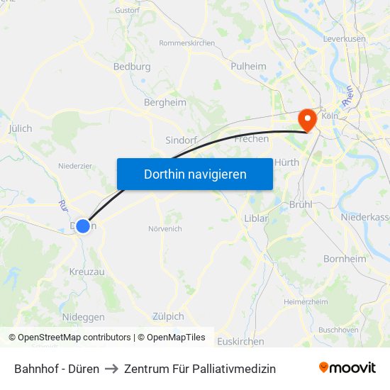 Bahnhof - Düren to Zentrum Für Palliativmedizin map