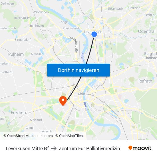 Leverkusen Mitte Bf to Zentrum Für Palliativmedizin map