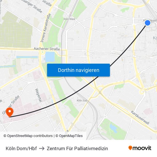 Köln Dom/Hbf to Zentrum Für Palliativmedizin map