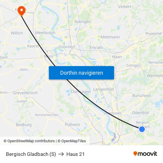 Bergisch Gladbach (S) to Haus 21 map