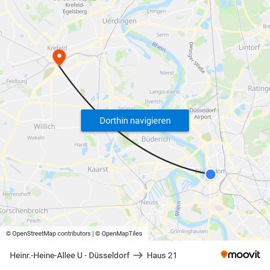 Heinr.-Heine-Allee U - Düsseldorf to Haus 21 map