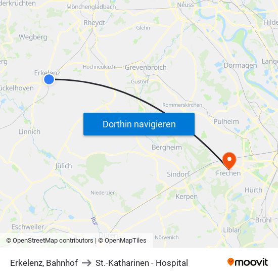 Erkelenz, Bahnhof to St.-Katharinen - Hospital map