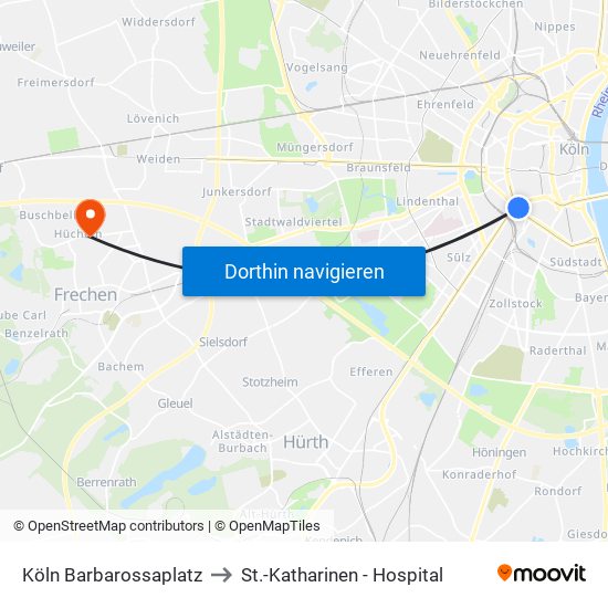 Köln Barbarossaplatz to St.-Katharinen - Hospital map