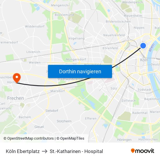 Köln Ebertplatz to St.-Katharinen - Hospital map