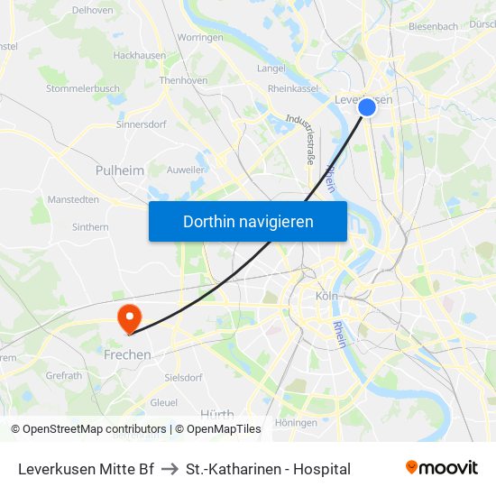 Leverkusen Mitte Bf to St.-Katharinen - Hospital map