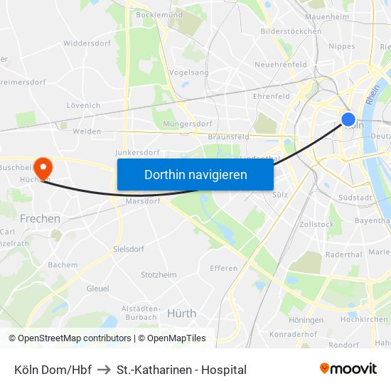 Köln Dom/Hbf to St.-Katharinen - Hospital map