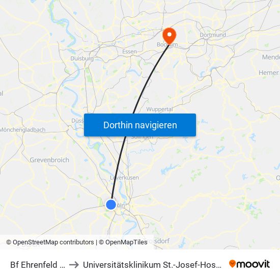 Bf Ehrenfeld - Köln to Universitätsklinikum St.-Josef-Hospital Bochum map