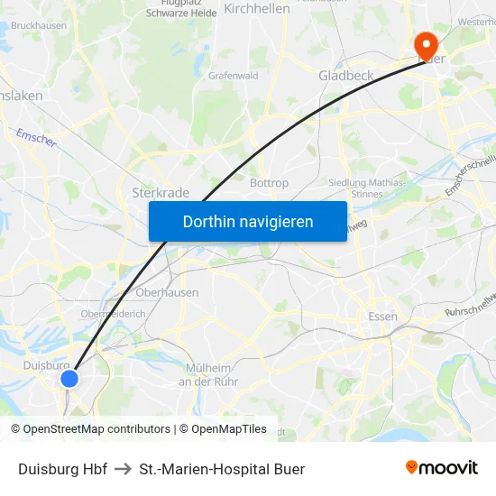 Duisburg Hbf to St.-Marien-Hospital Buer map