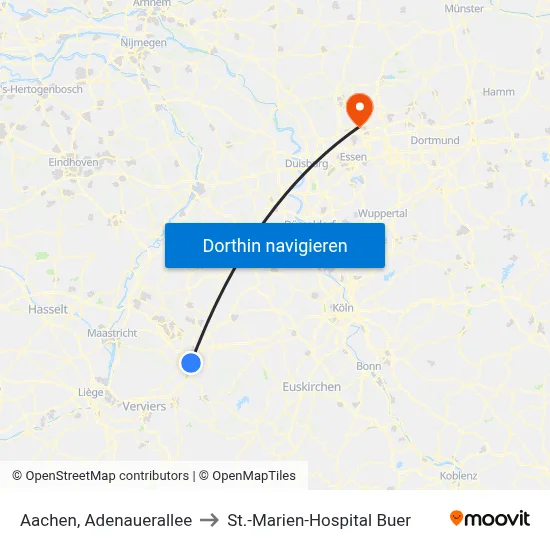 Aachen, Adenauerallee to St.-Marien-Hospital Buer map